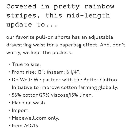 Madewell pull on drawstring mid-length paper bag shorts in rainbow stripe - Picture 5 of 10